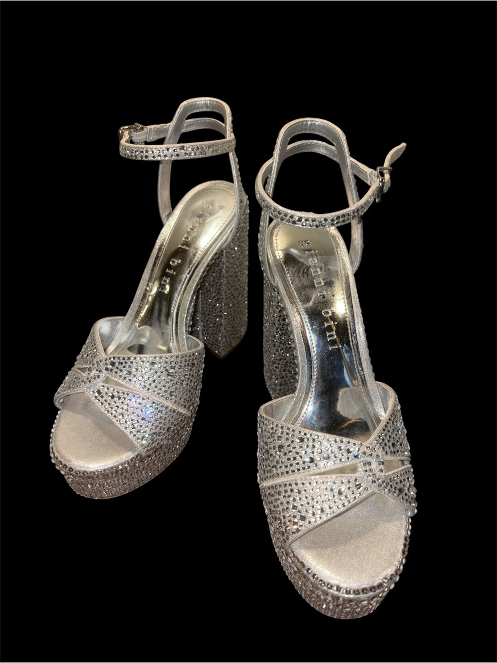 Gianni Bini Silver Crystal Platform Block Heel Sandals with Ankle Strap 8 new - Picture 4 of 6